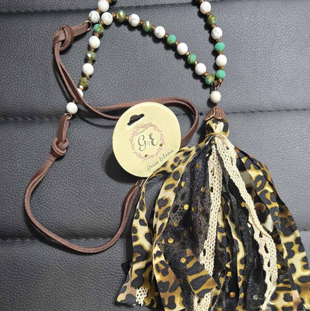 Leopard Print Tassel Necklace
